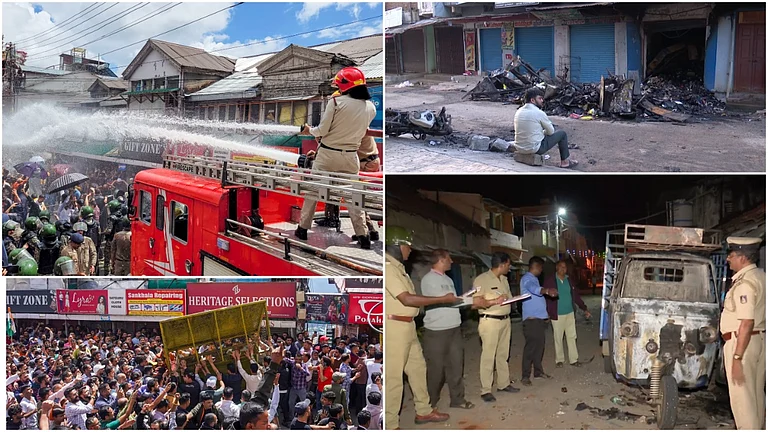 Visuals from clashes in Shimla (L) and Karnataka (R) | - PTI